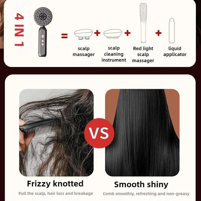 Electric Vibration Scalp Massage Comb with Red Light & Oil Applicator