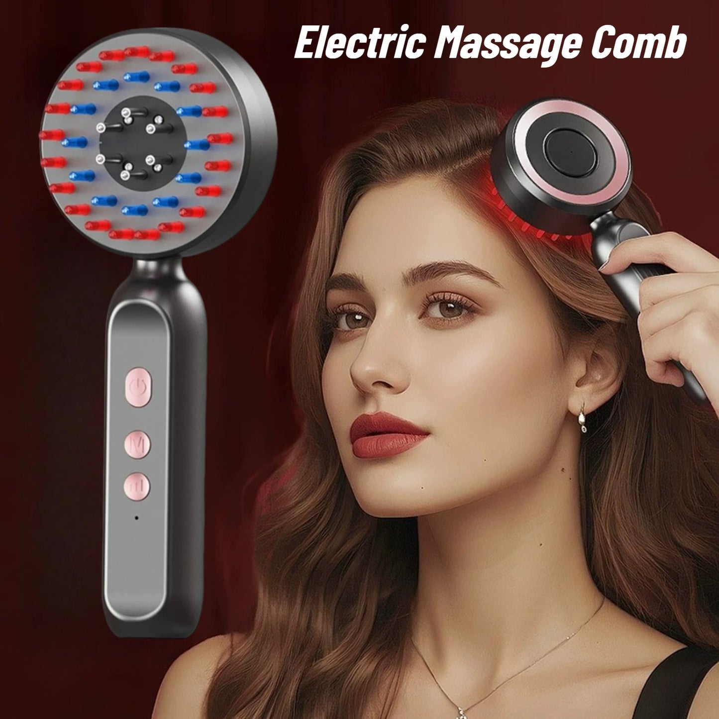 Electric Vibration Scalp Massage Comb with Red Light & Oil Applicator